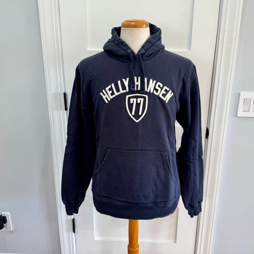 Helly Hansen Stitched Vintage Pullover Hoodie. Navy Blue. Large.